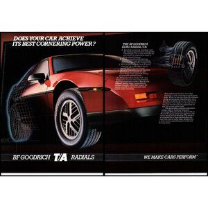1985 Pontiac Fiero BF Goodrich Tires 2 Page Vintage Print Ad Man Cave Wall Art